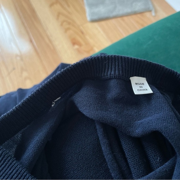 A.L.C. Criss Cross Open Back Navy Blue 100% Cotton Knit Long Sleeve Sweater XS - Picture 6 of 9